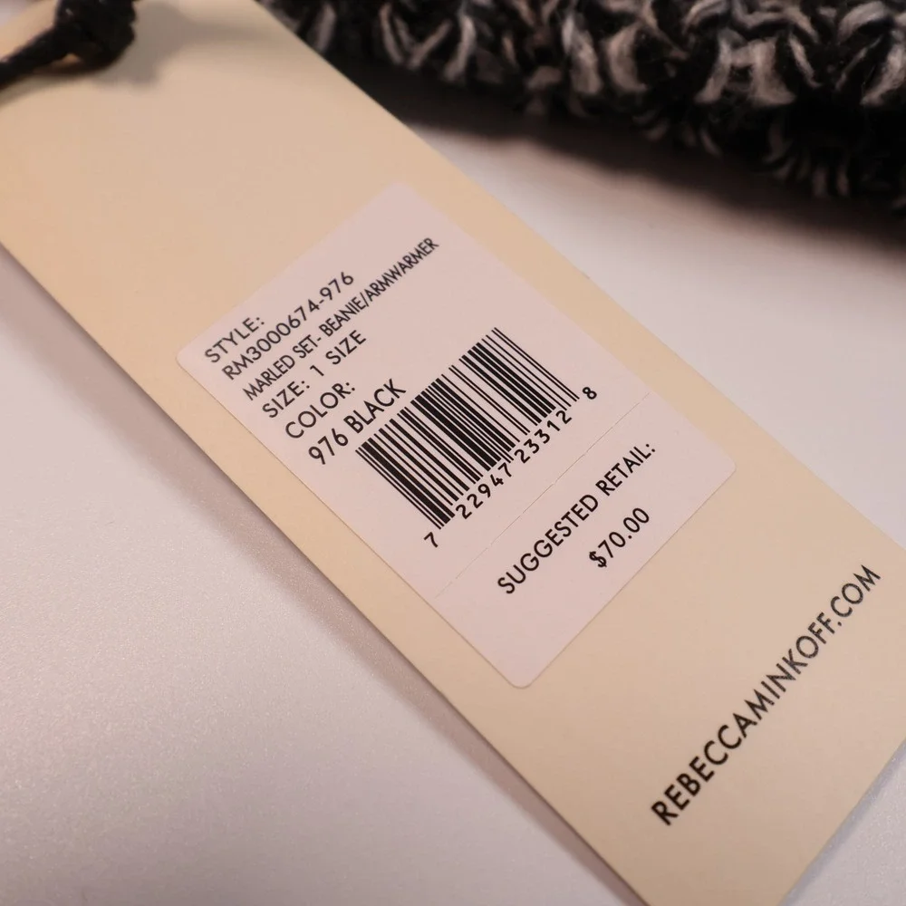 NEW Rebecca Minkoff Beanie and Arm Warmer Set Knit Pom‎ Black One Size